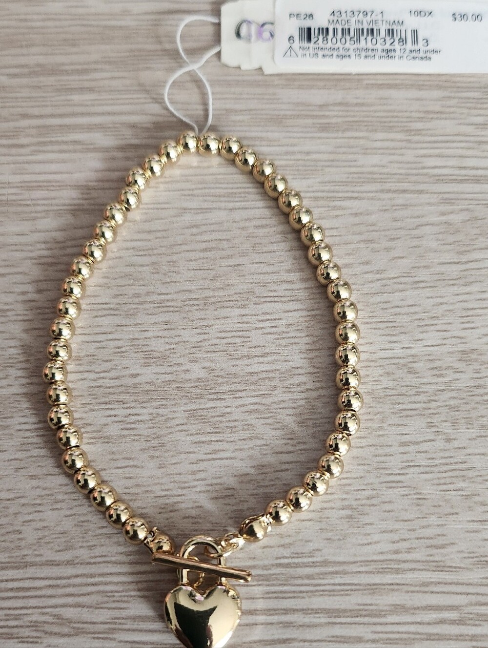 Lucky Brand Gold Bead Heart Toggle Bracelet